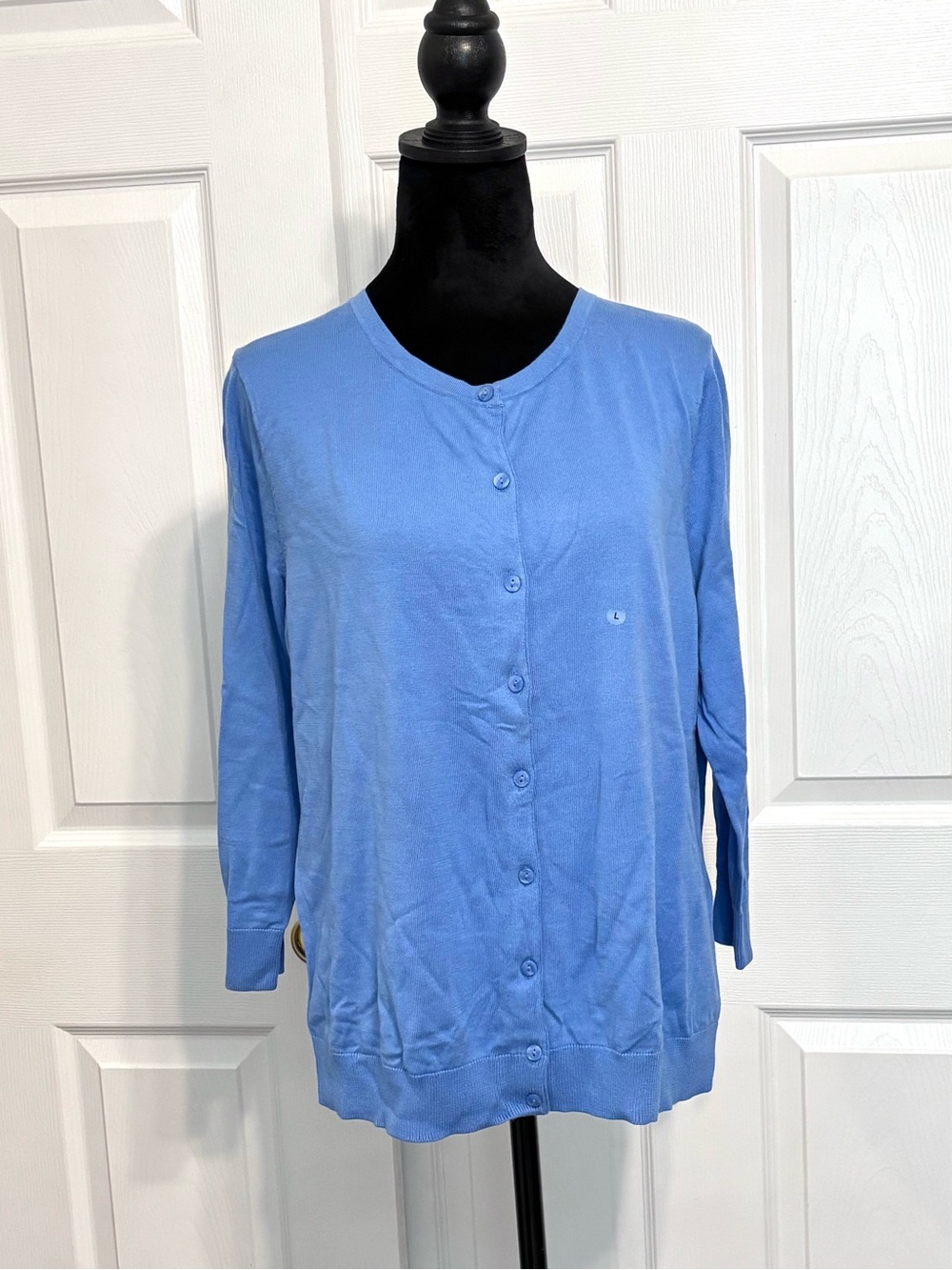 NWT Talbots Blue 3/4 Sleeve Button Down Knit Cardigan Sweater Women’s Size Large